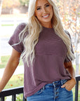 Alessandra Plain Corded Knit Mock Neck T Shirt