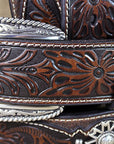 Ariat Men's 1.5" Full-Grain Leather Western Belt Cross Rowel Conchos Brown