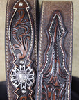 Ariat Men's 1.5" Full-Grain Leather Western Belt Cross Rowel Conchos Brown