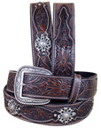 Ariat Men's 1.5" Full-Grain Leather Western Belt Cross Rowel Conchos Brown