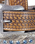 Western Stamp Leather Belt Men Nocona Conchos Natural Basket 32-46 Inches