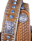 Western Stamp Leather Belt Men Nocona Conchos Natural Basket 32-46 Inches