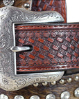 Western Leather Mens Belt Nocona Conchos Rhinestones Hair 32-46 Ines