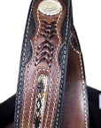 Western Fabric Inset Belt Men Black Brown Leather 32-46 Ines