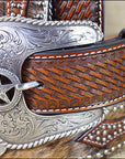 Western Cowboy Belt Nocona Hair Star Concho Brown Leather 34-46 Ines