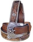 Western Cowboy Belt Nocona Hair Star Concho Brown Leather 34-46 Ines
