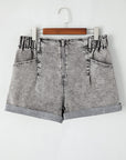Blaire Zipped Light Wash Cuffed Edge Denim Shorts