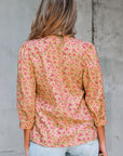 Sadie Floral Bow Pin-tuck Bust Half Puff Sleeve Blouse