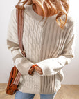 Cable Knit Color Block Crew Neck Sweater