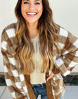 Checker Sherpa Button-Up Pocketed Cardigan