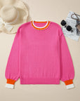 Pearl Contrast Trim Crewneck Drop Shoulder Sweater