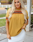 Jazlyn Geometric Short Puff Sleeve Frilled Blouse
