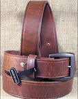 3D Brown Mens Basic Leather Belt Removable Brass Buckle
