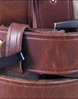 3D Brown Mens Basic Leather Belt Removable Brass Buckle