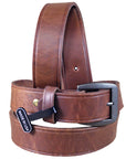 3D Brown Mens Basic Leather Belt Removable Brass Buckle