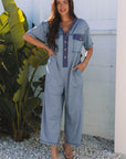 Emmie Half Placket Chest Pockets Wide Leg Jumpsuit