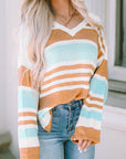 Amelia Stripe Long Sleeve Split Sweater