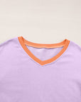 Colorblock Patchwork V-Neck Drop Shoulder Sweatshirt