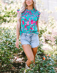 Alexia Ruffled Flutter Sleeve Ruched Blouse