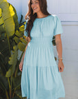 Lara Puff Sleeve Pleated High Waist Midi Dress