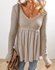 Alexandra Textured Long Sleeve V Neck Babydoll Top