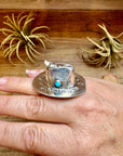 Adjustable Cowboy Hat Ring – Kingman Turquoise – Sterling Silver – Navajo Handmade by Robby Manuelito – USA