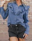 Trinity Denim Ruffled Casual Top
