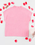 Solid Ribbed Knit Patch Pocket Short Sleeve Sweater