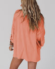 Jade Ribbed Roll-tab Sleeve Chest Pocket Oversize Top
