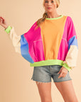 Orchid Petal Colorblock Patchwork Drop Shoulder Top