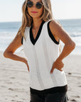 Veronica Eyelet Knit V Neck Sweater Vest