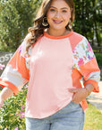 Selah Plus Size Floral Raglan Half Sleeve Top