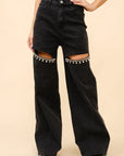 Cut Out Rhinestone Jeans -clearance