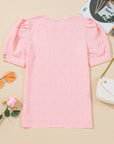 Scarlet Flower Textured Short Sleeve Top