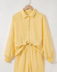 Kylie Button Collar Drop Shoulder Pullover and Shorts 2pcs Outfit