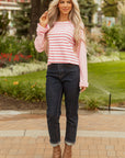 Colorblock Stripe Textured Dropped Long Sleeve Top
