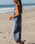 Baylor Distressed Bib Pocket Wide Leg Denim Overall