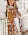 Sutton Plaid Color Block Patchwork Shirt Jacket with Pocket