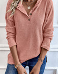 Evie Rib Textured Henley Knit Top