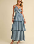 DENIM FLOWER MAXI DRESS