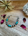 8 mm Sterling Silver Pearls bracelet with turquoise bead