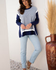 Stripe Colorblock Patchwork Dolman Sleeve Sweater