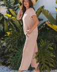 Solid Corded T-Shirt and Pants Set