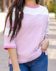 Aliyah Striped Patchwork 3/4 Sleeve Casual Top