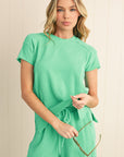 Solid Corded Short Sleeve T Shirt And Wide Leg Pants Set