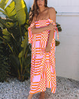 Elyse Boho Gingham Tied Straps Smocked Maxi Dress