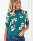 Floral Knit Crewneck Short Sleeve Top