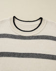 Plus Size Stripe Wide Sleeve Crewneck Sweater