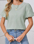 Stripe Textured Puff Sleeve Blouse