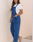 Elodie Knotted Strap Wide Leg Denim Overalls